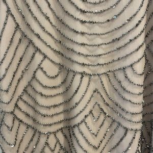 Adrianna Papell Taupe/Pink Blouson Beaded Dress